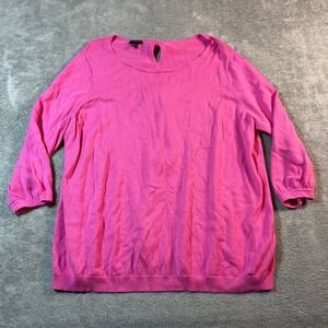 Talbots Blouse Women's 2X Pink Cotton Blend Bow Back‎ 3/4 Sleeve Sweater Barbie